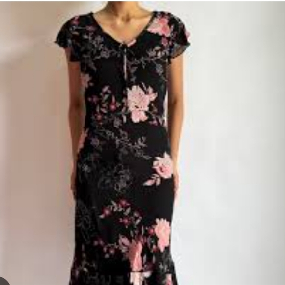 Eva Blue Dresses & Skirts - y2k black and pink floral beaded fit Vtg flare fairy Goth Whimsy dress 10